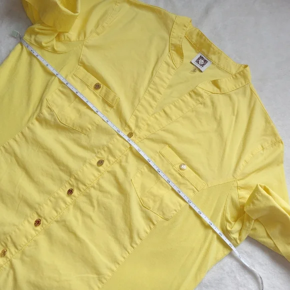 5 for $10 Anne Klein Yellow 1/4 Rollup Sleeve Button Down VNeck Top size XL - Picture 2 of 8